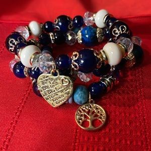 COPY - COPY - 💕 New Blue Scheme 3 Strands Ceramic, Metal and Crystal Beads W…